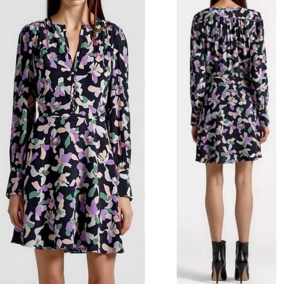 equipment danette silk dress Equipment Long Sleeve Danette Dress Eclipse Multi 6